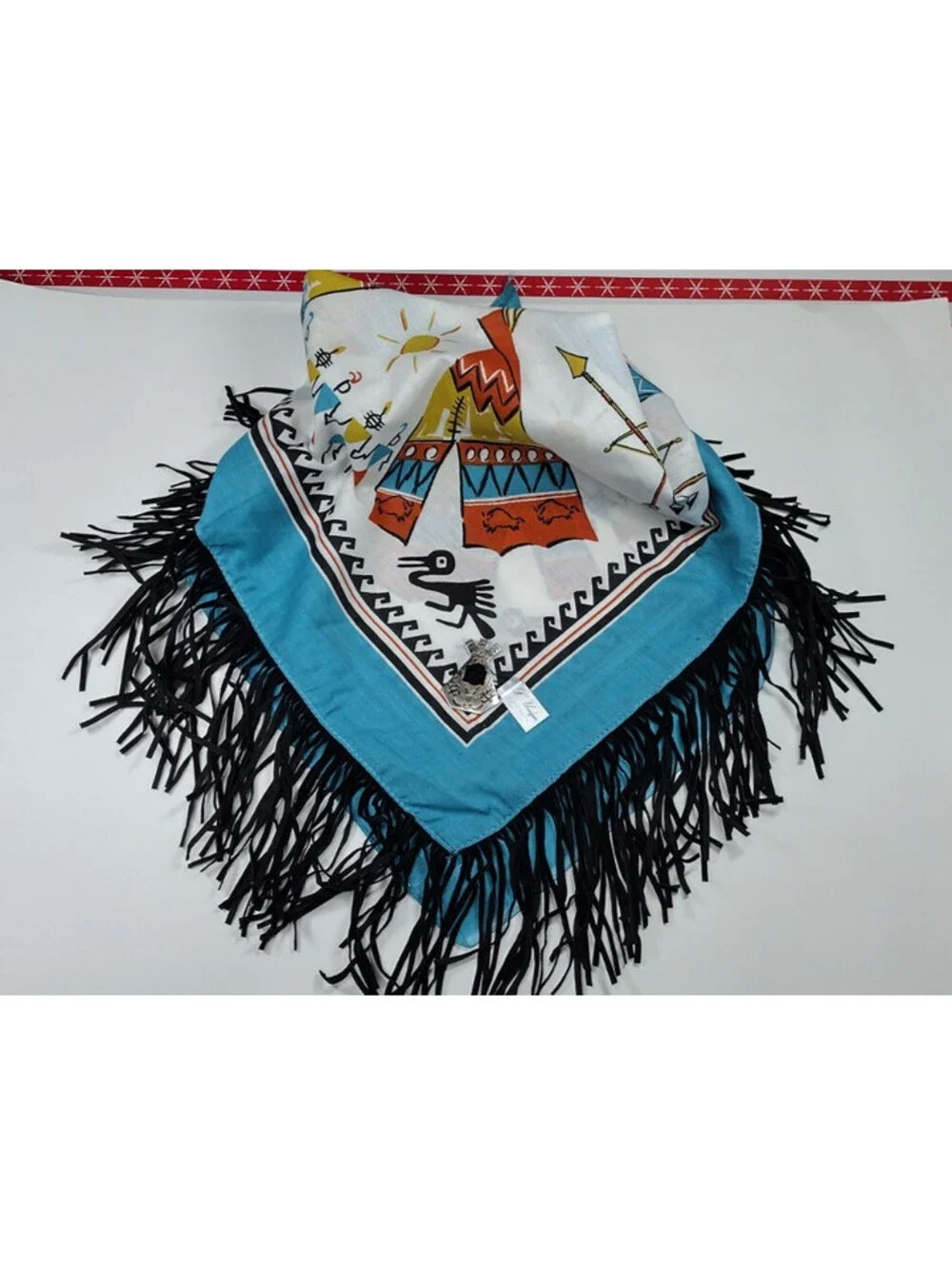 Vintage Fringe Tepee Scarf Bandana L' Unique By Beads Southwest Bandanna RN15582